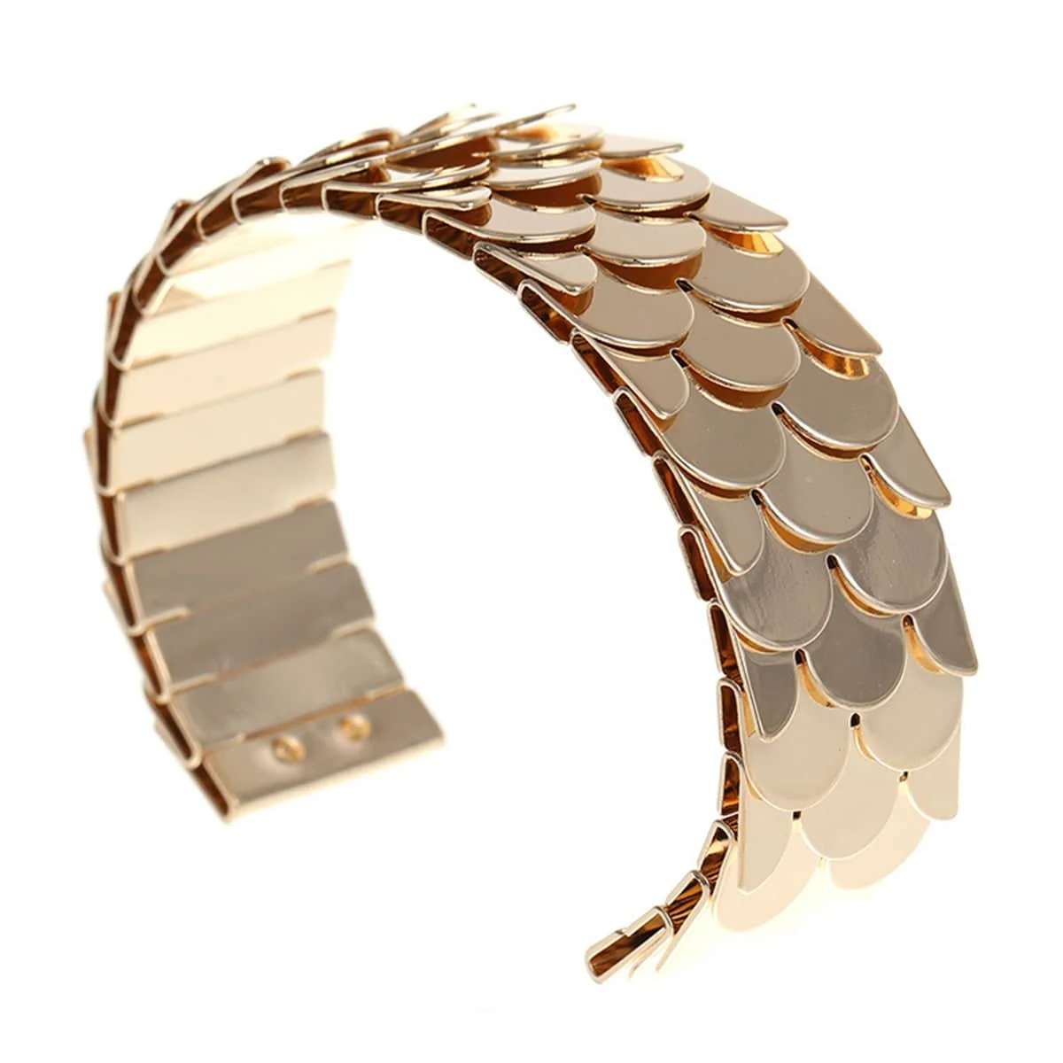 Recyclable Goldtone Fish Scale Cuff Refined