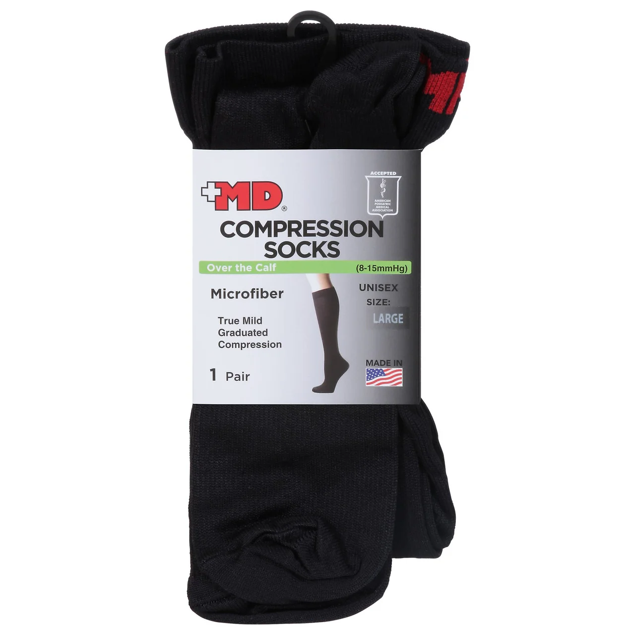 Premium Material Md Microfiber Over The Calf Compression Socks Black Large 1 Ea High-Performance