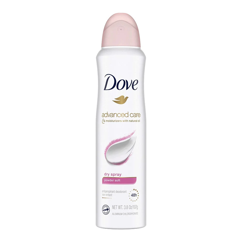 Clean Dove Advanced Care Dry Spray Antiperspirant Deodorant Powder Soft 3.8 Oz Safe