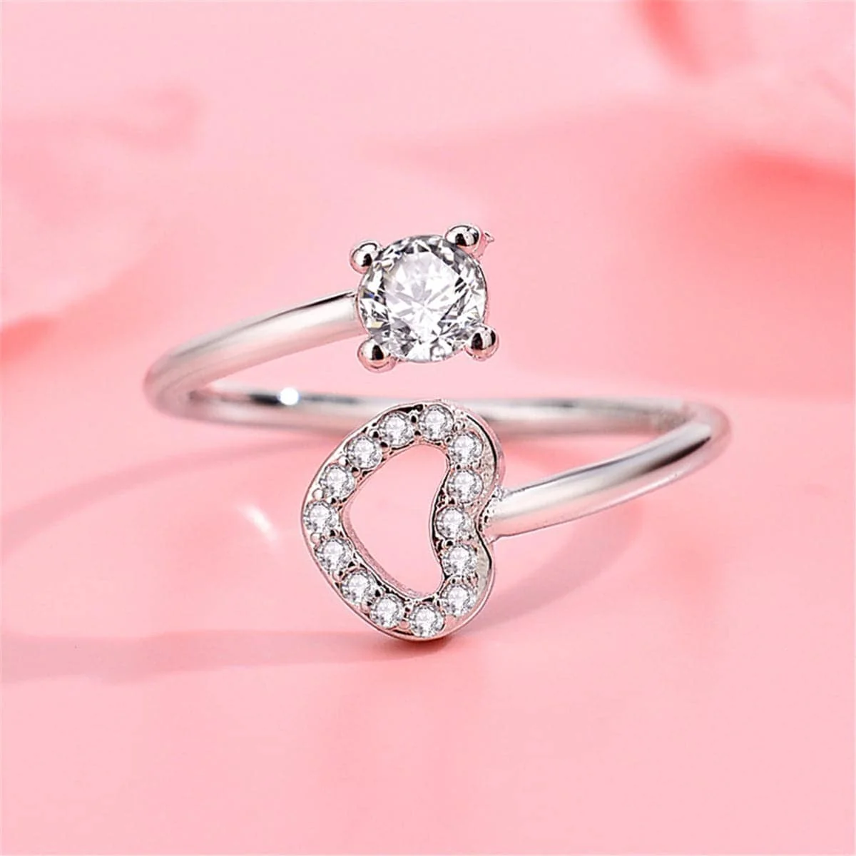 Pure Crystal Cubic Zirconia Heart Wrap Ring Secure