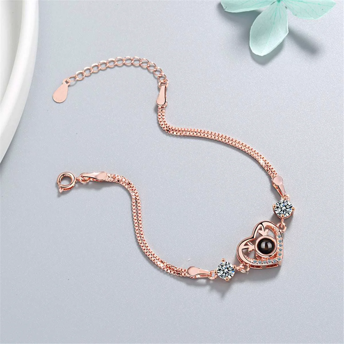 Versatile Cubic Zirconia Rose Goldtone Heart Charm Bracelet Practical