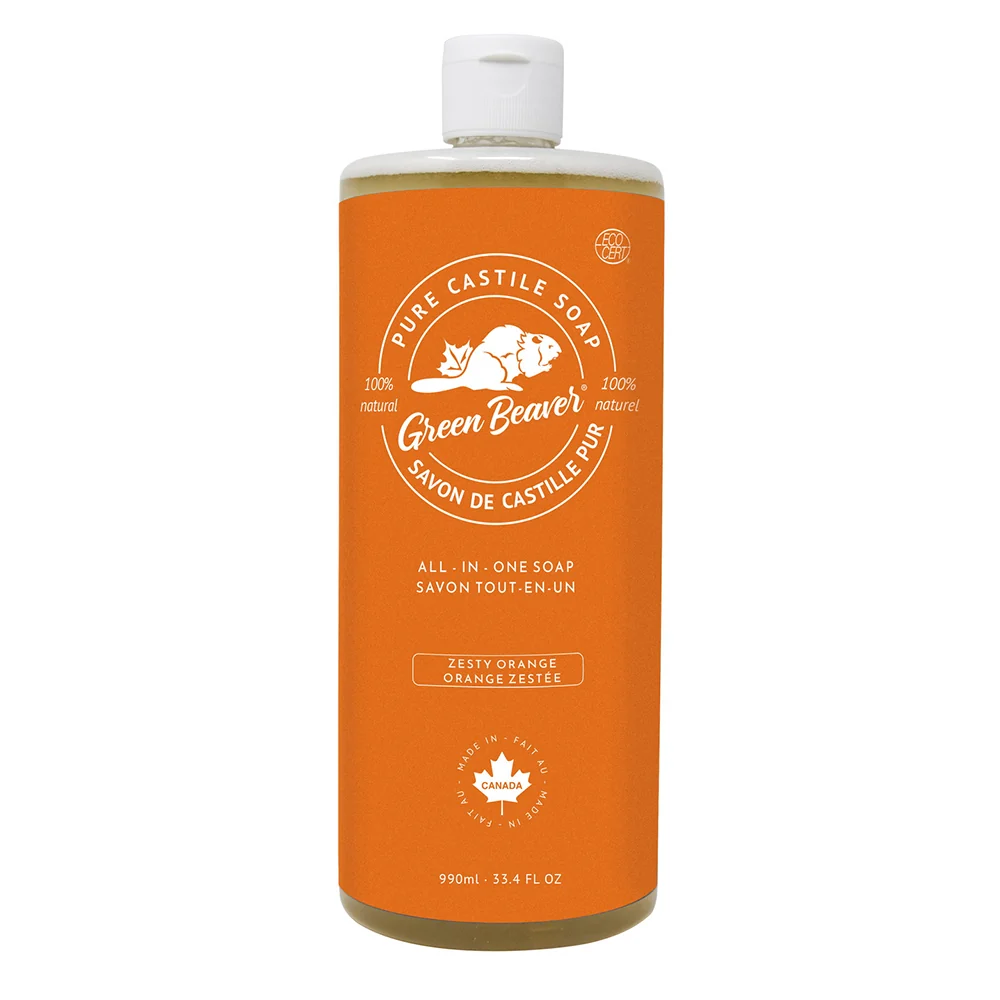 Verified Green Beaver All in One Pure Castile Soap Zesty Orange Gentle Cleans Body Phosphate and Fragrance 33.4Oz 990ml Recyclable