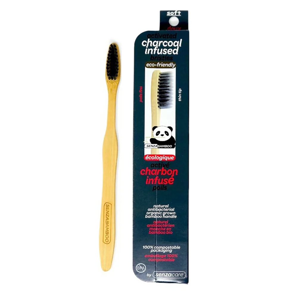 Versatile Senzacare Charcoal Infused Thin Tip Soft Bristle Bamboo Toothbrushes for Deep Cleaning and Gum Care 6Ea Specialty