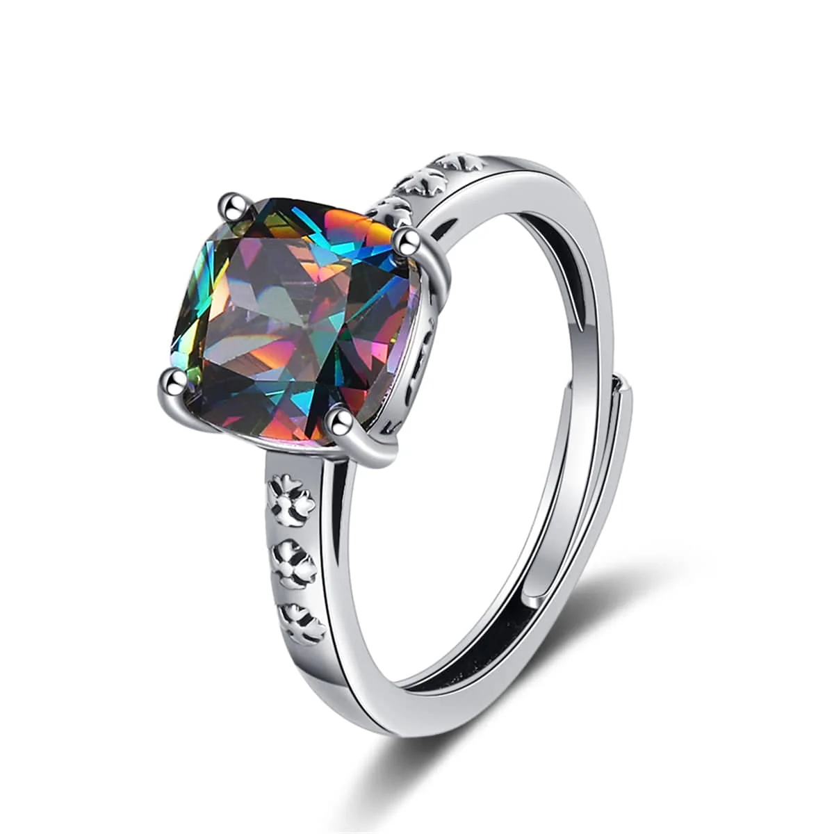 Durable Multicolor Crystal Silvertone Square Ring Luxury