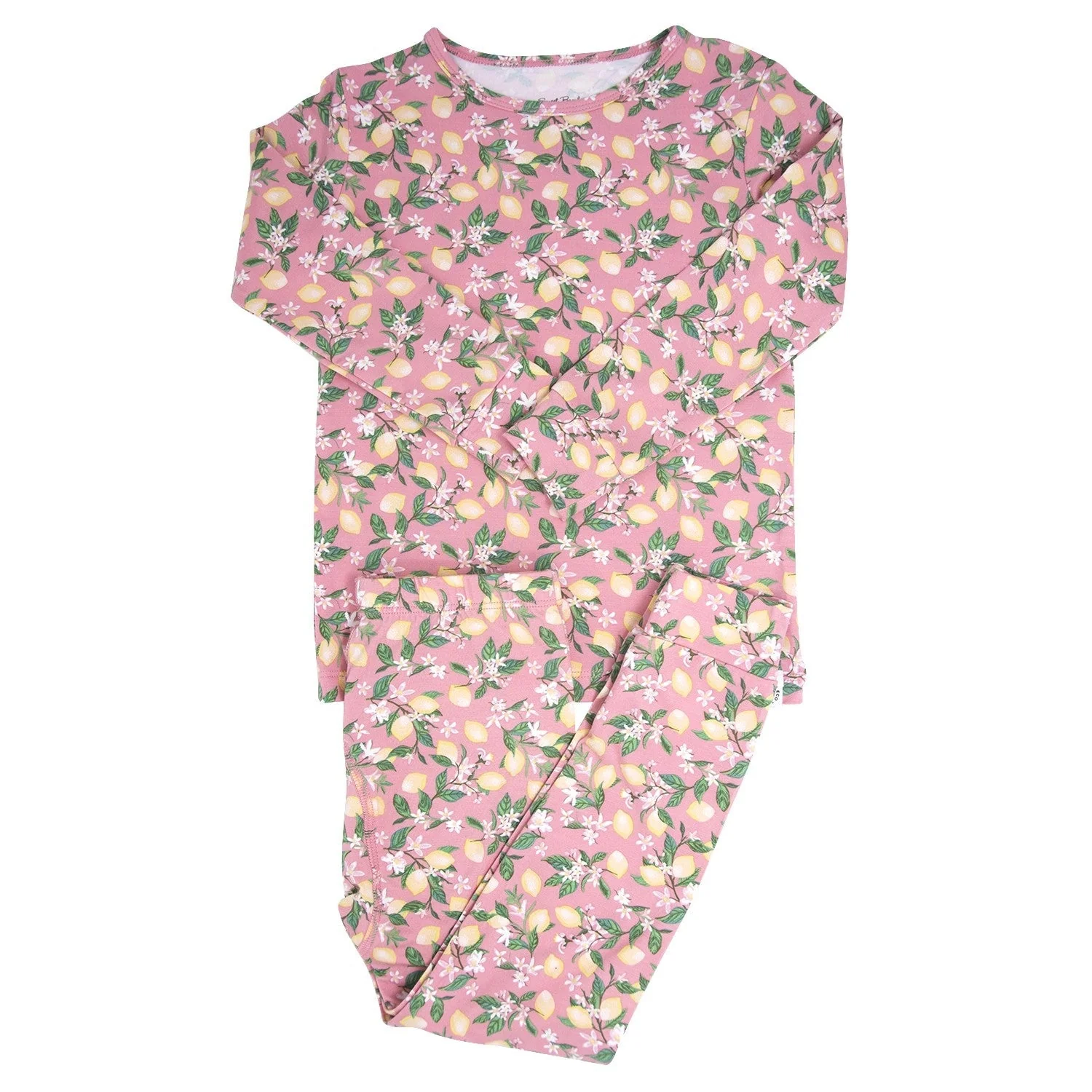 Stylish Pink Lemon Floral Print Big Kid Pajama Set Comfortable
