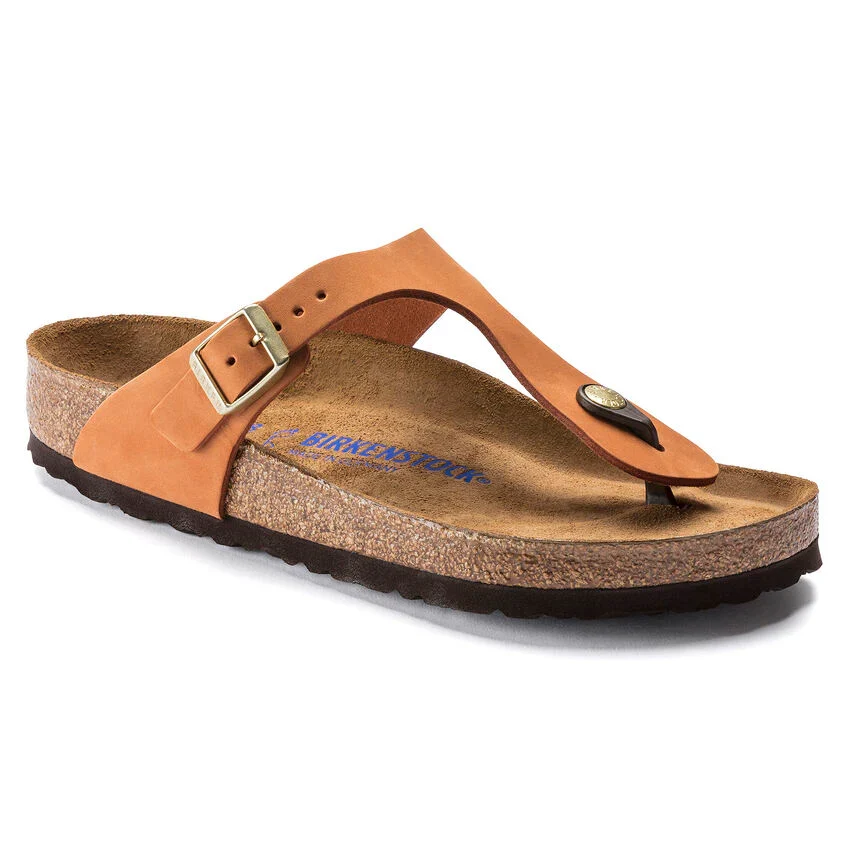 Smooth Birkenstock Gizeh Soft Footbed Nubuck Leather Pecan Sandals Genuine