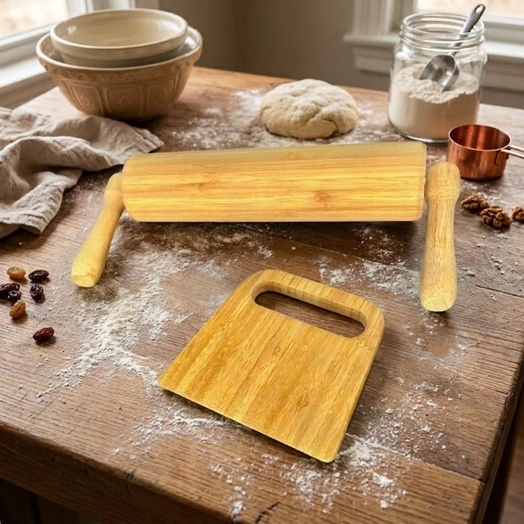 Artisan Bamboo Rolling Pin and Dough Scraper Bundle Carefully Designed