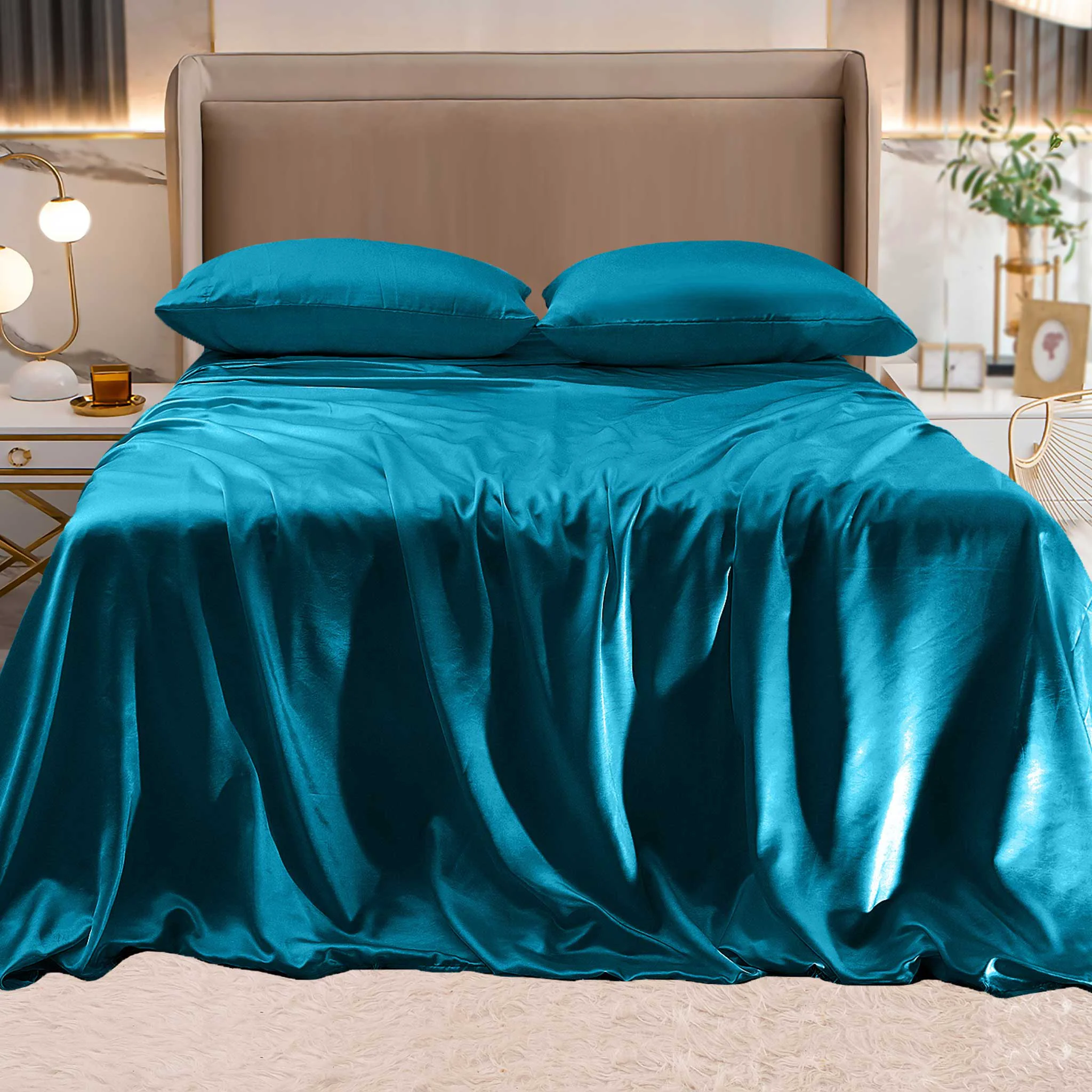 User-Friendly Mocassi Fine 4-Piece Silky Satin Sheet Set Moody Shades Modern