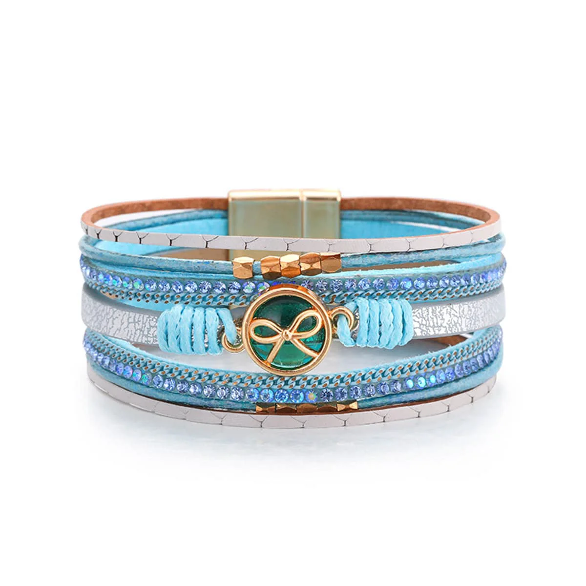 Safe Blue Cubic Zirconia Polystyrene Goldtone Multi-Strand Bracelet Elegant