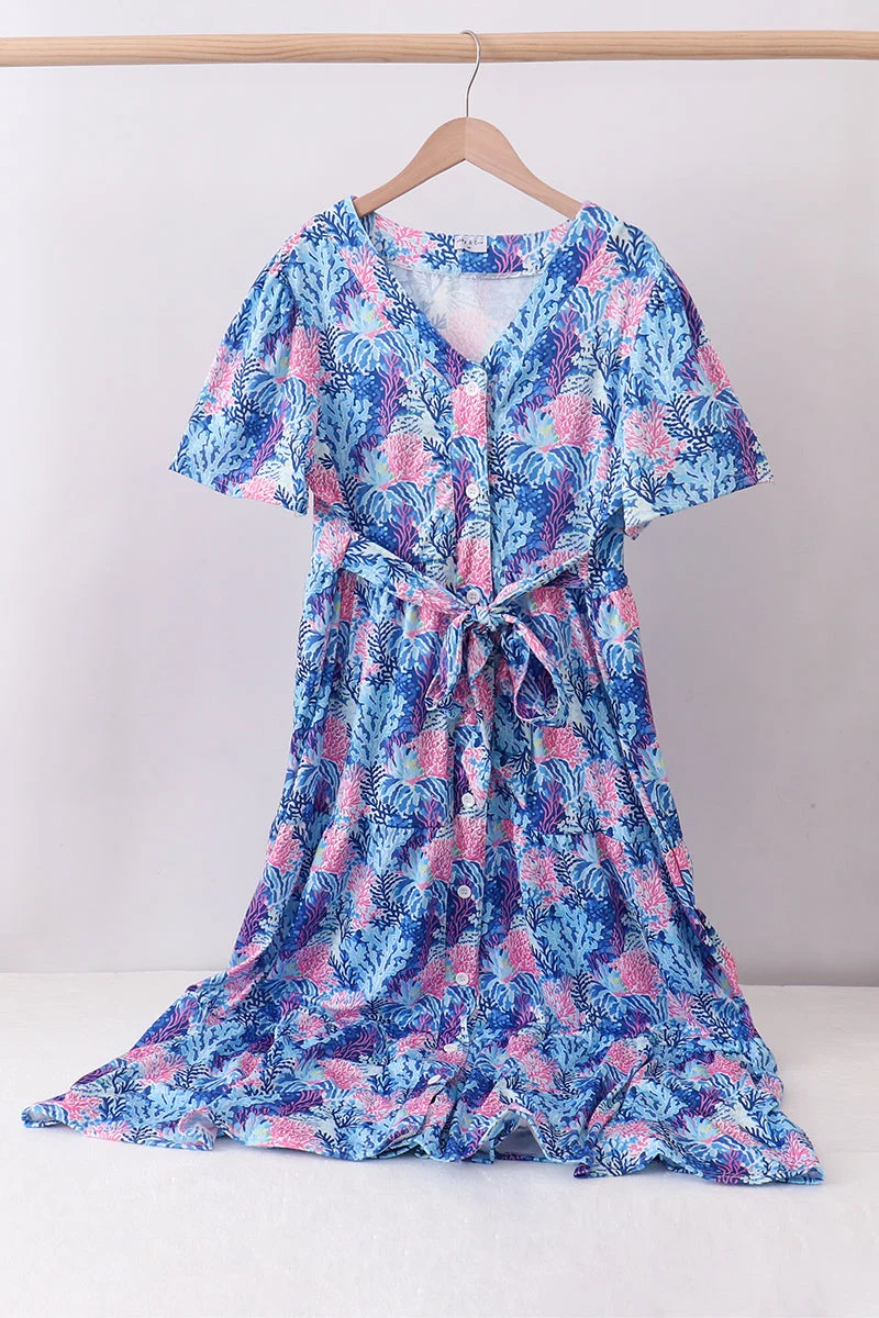 Comfortable Blue marine creature print dress Minimalist