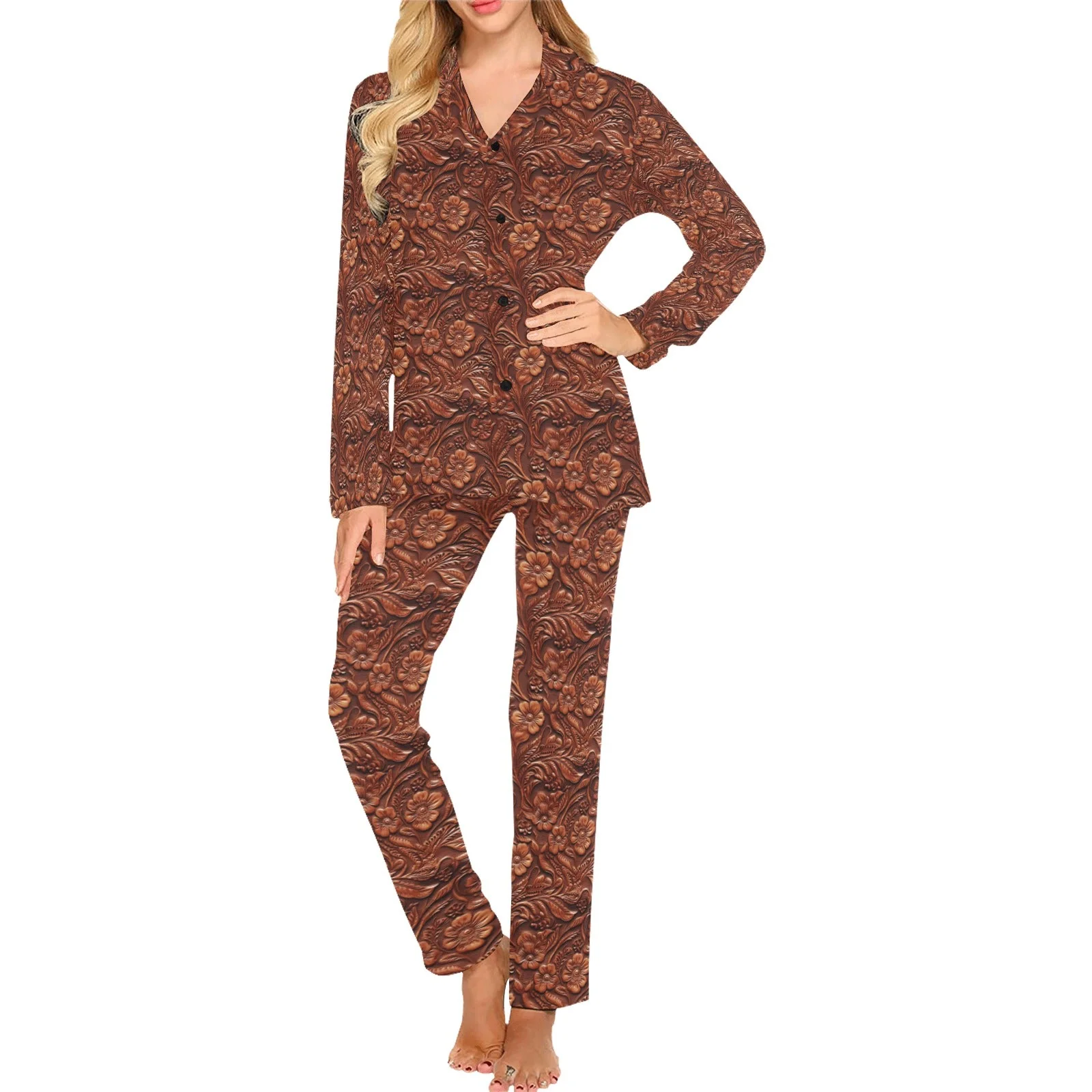 Trusted Leather Floral Print Women's Long Pajama Set Unique