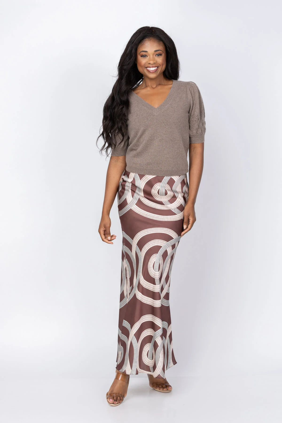 Premium Material MISA Los Angeles Sienna Skirt in Chocolate Halo Selected