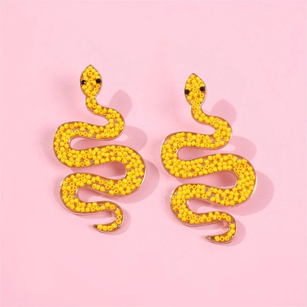 Verified Yellow Howlite Goldtone Snake Dangle Earrings Classic