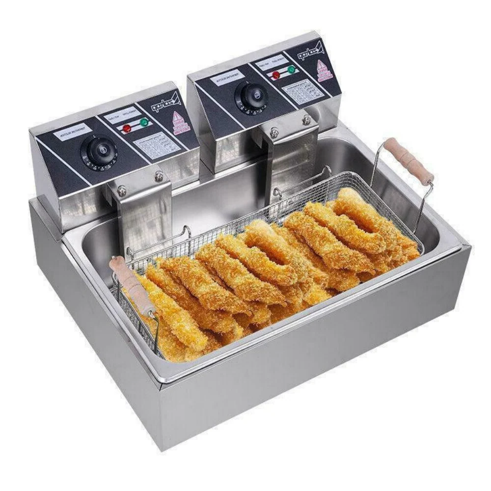 Consistent Powerful Electric Countertop Double Deep Oil Fryer With Basket Long-Lasting
