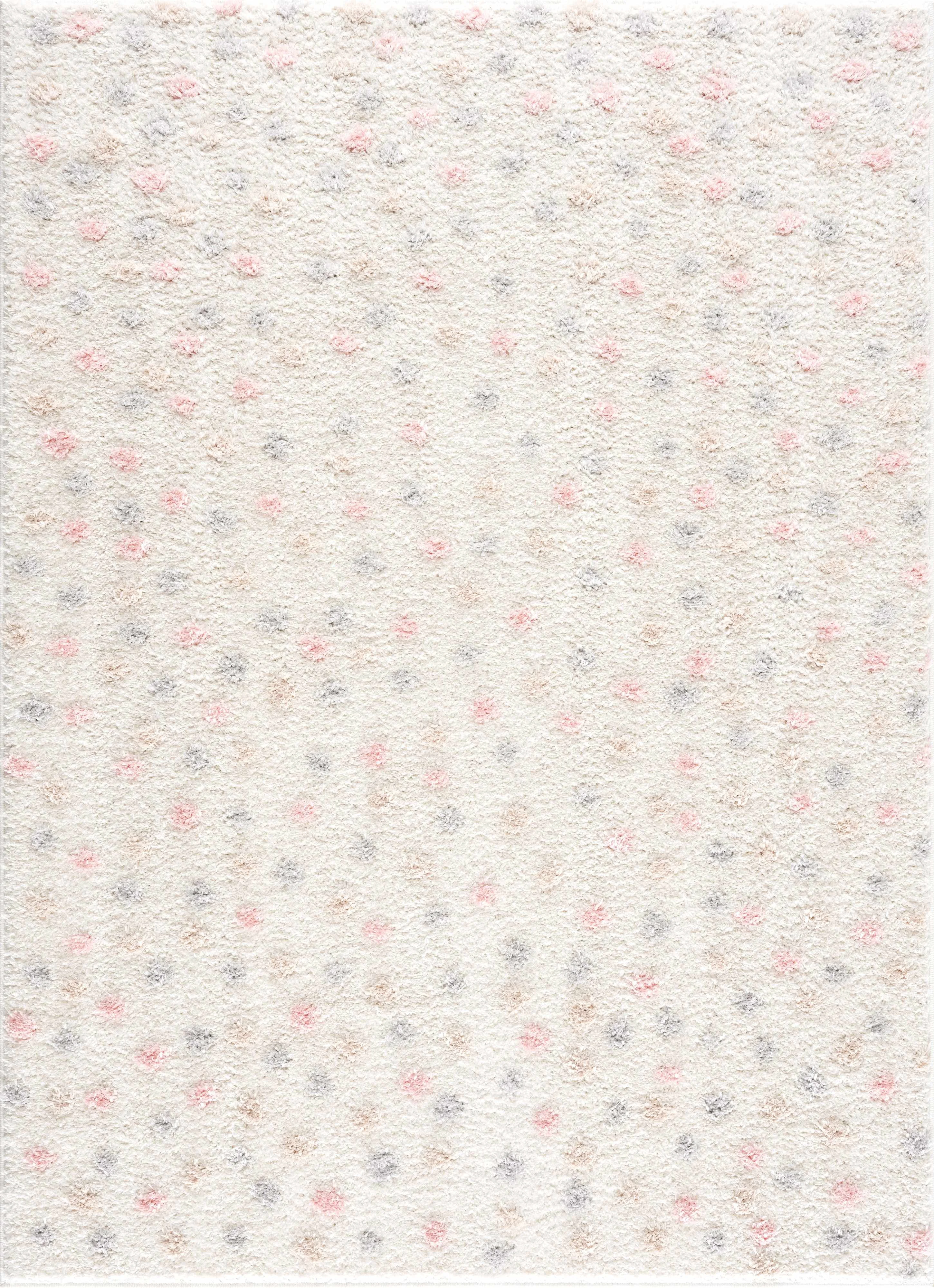 Modern Cansu Pink Cream Dotted Area Rug Durable