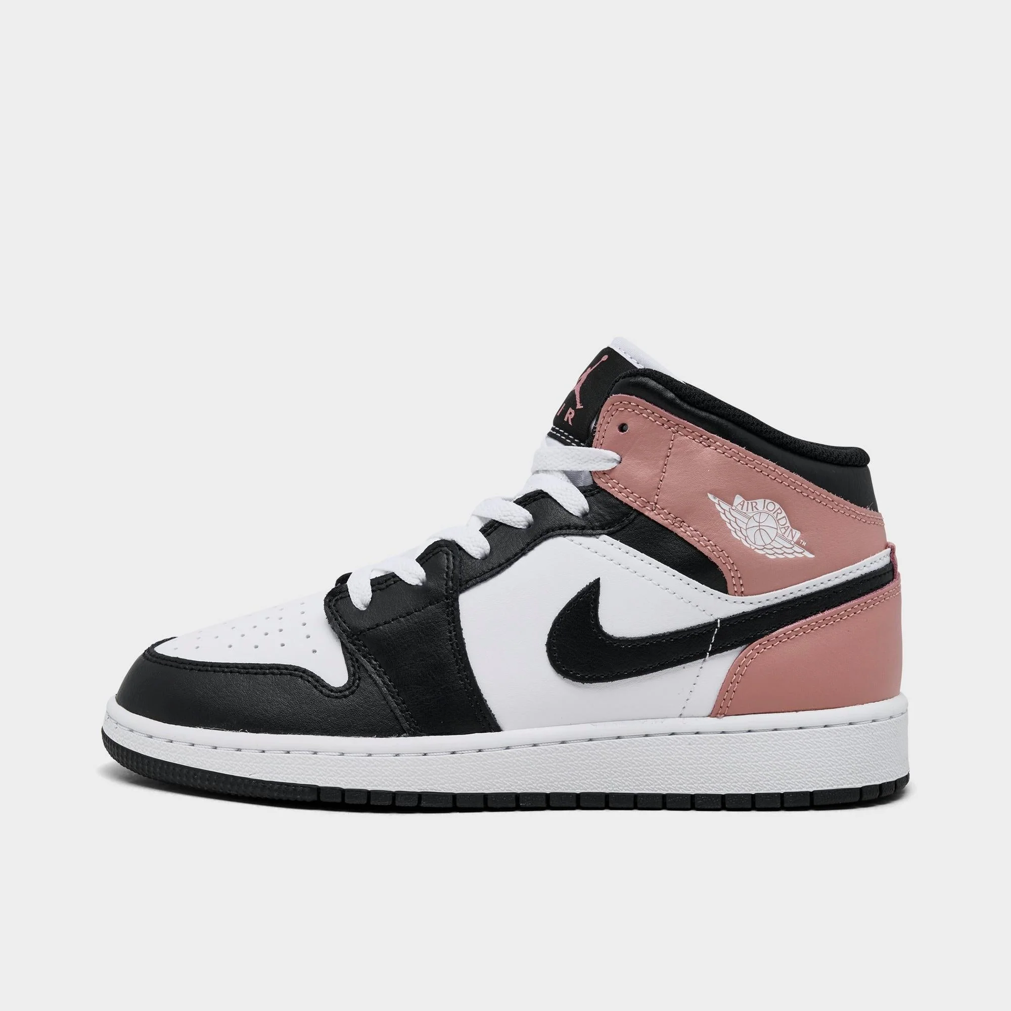 Stylish Air Jordan Grade School Retro 1 Mid 'White Rust Pink Black Gs' Sneakers Smooth