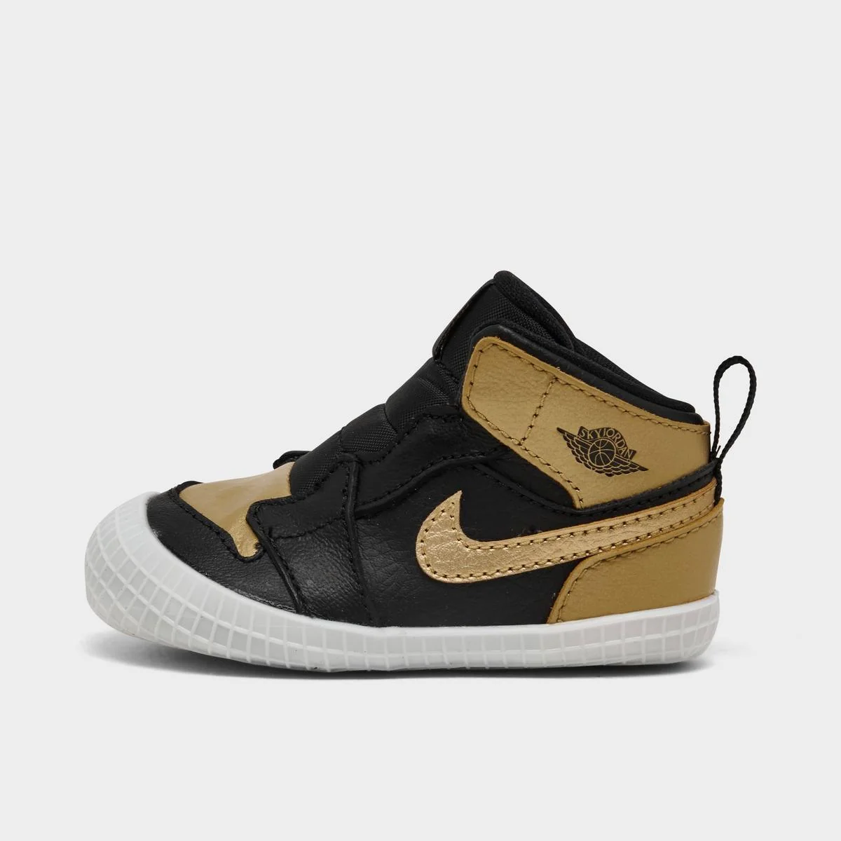 Quality AT3745-071 INFANT AIR JORDAN RETRO 1 CRIB BOOTIE 'BLACK METALLIC GOLD' Powerful