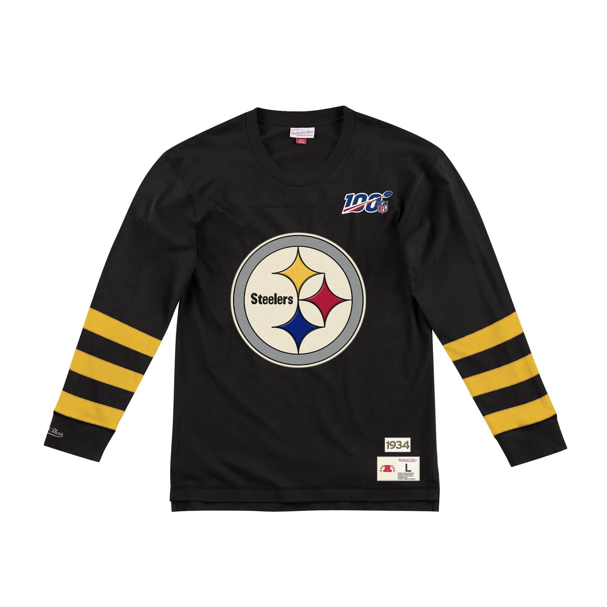 Superior Mitchell Ness Men's NFL Team Inspired Longsleeve Pittsburgh Steelers Long Sleeve Shirts Exceptional