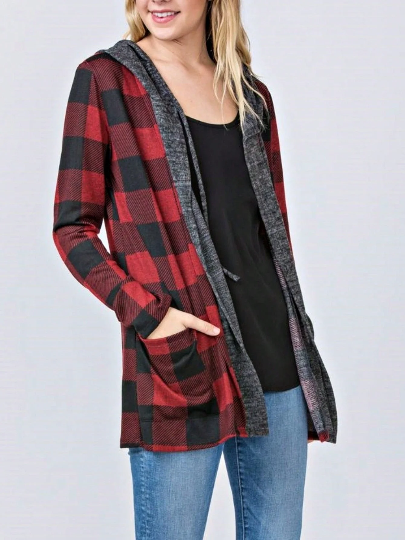 Stylish Boho Vintage 90's Solid Brushed Knit Classic Tiered Hooded Zip Up Flared Cardigan Jacket Versatile