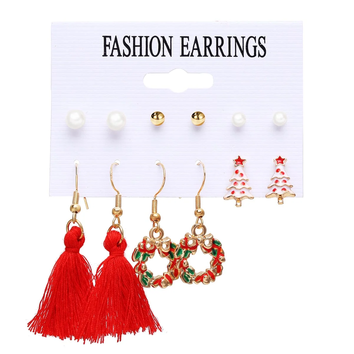 Clean Pearl Enamel Goldtone Christmas Tree Earrings Set Genuine