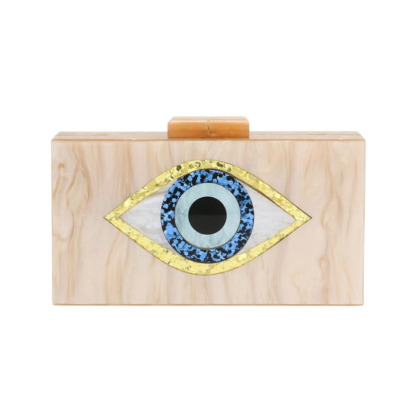 Certified Glittered Evil Eye Celluloid Acetate Clutch Crossbody Bag Solid