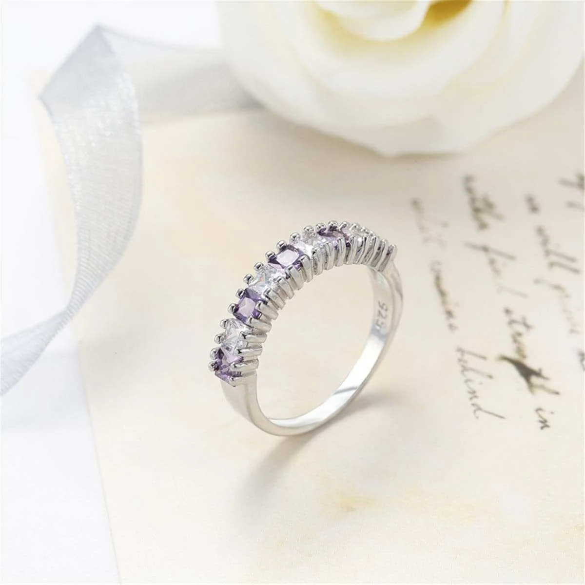 World-Class Purple Crystal Princess-Cut Line Ring Consistent