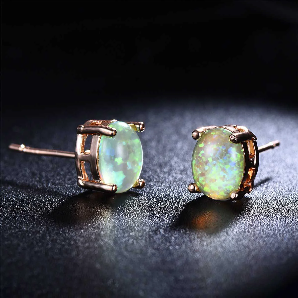 Authentic Green Opal Rose Goldtone Oval Stud Earrings Outstanding