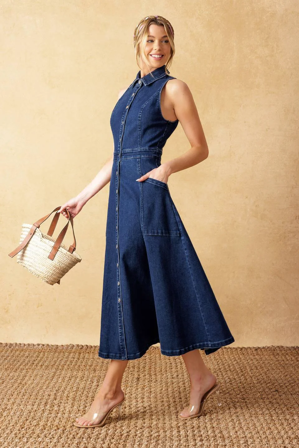Dependable Cool Girl Denim Midi Dress Elite