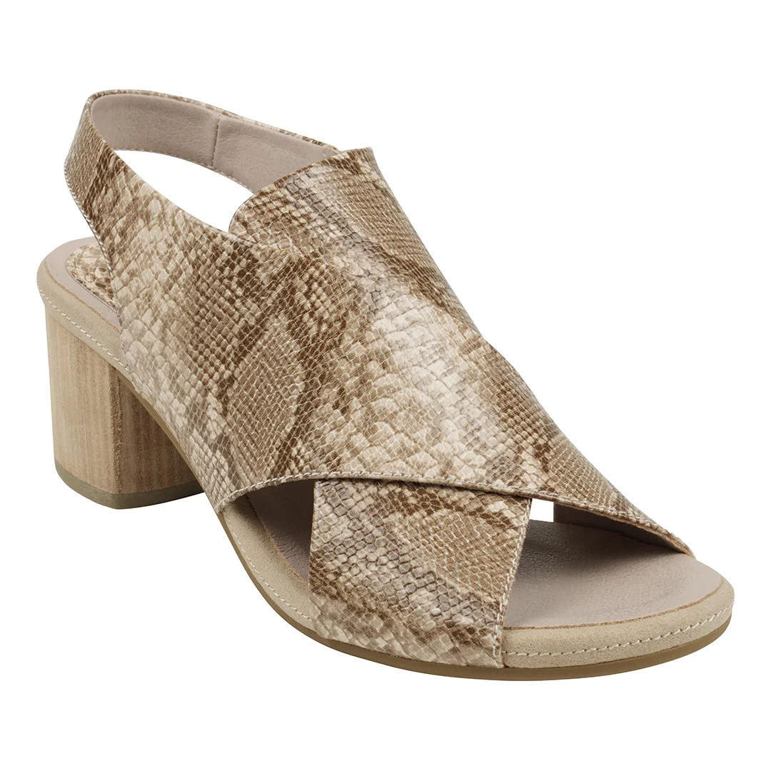 Solid Keefa Snake Beige Cross Strap Slingback Heeled Sandals Practical