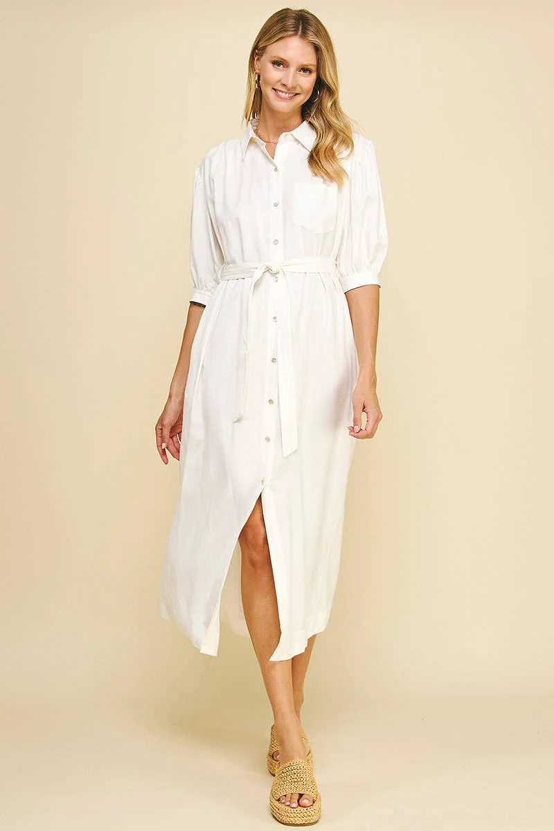 Classic MILA- Solid Linen Midi Dress Top-Quality