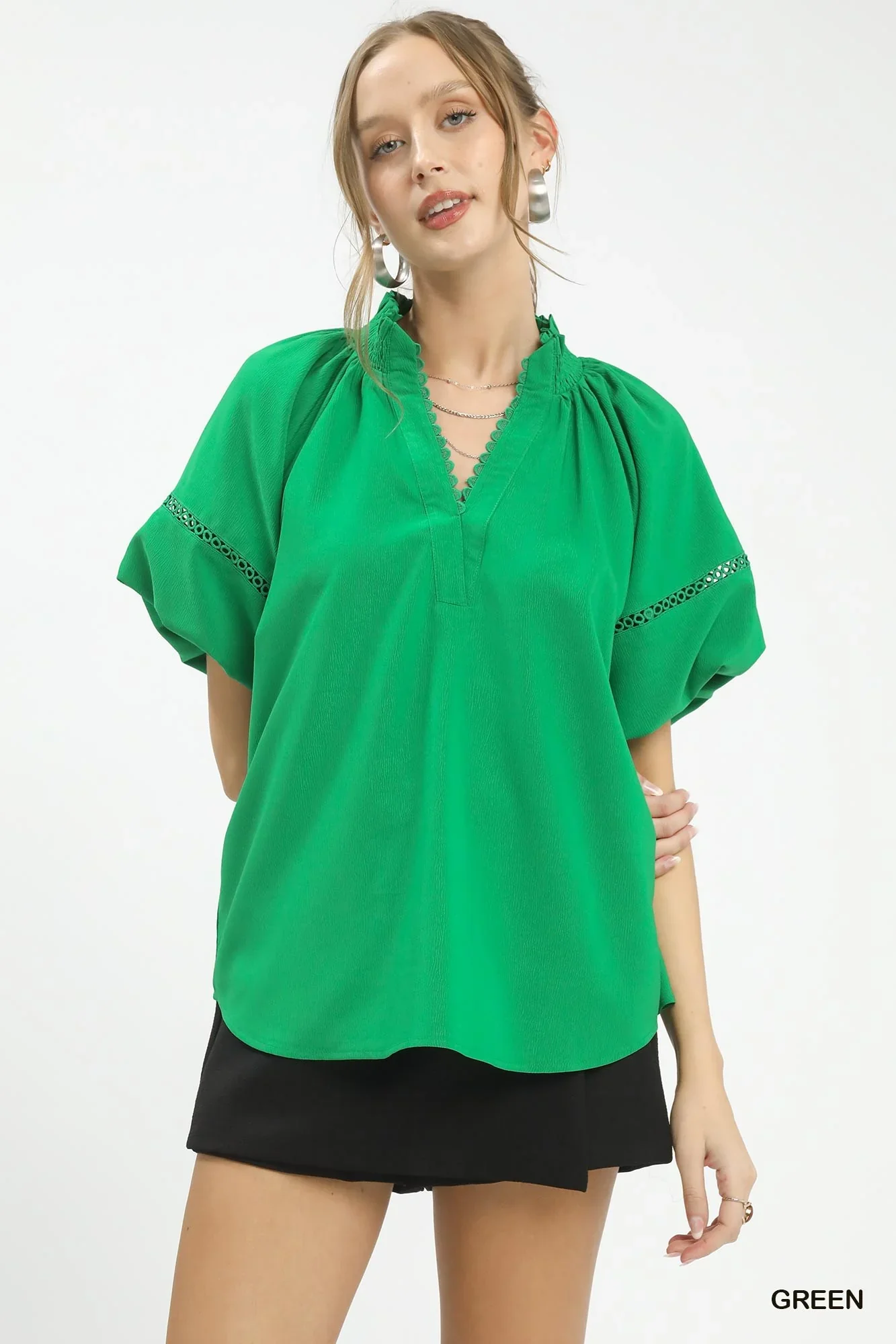 Comfortable Umgee Lace Trim Peasant Top Versatile