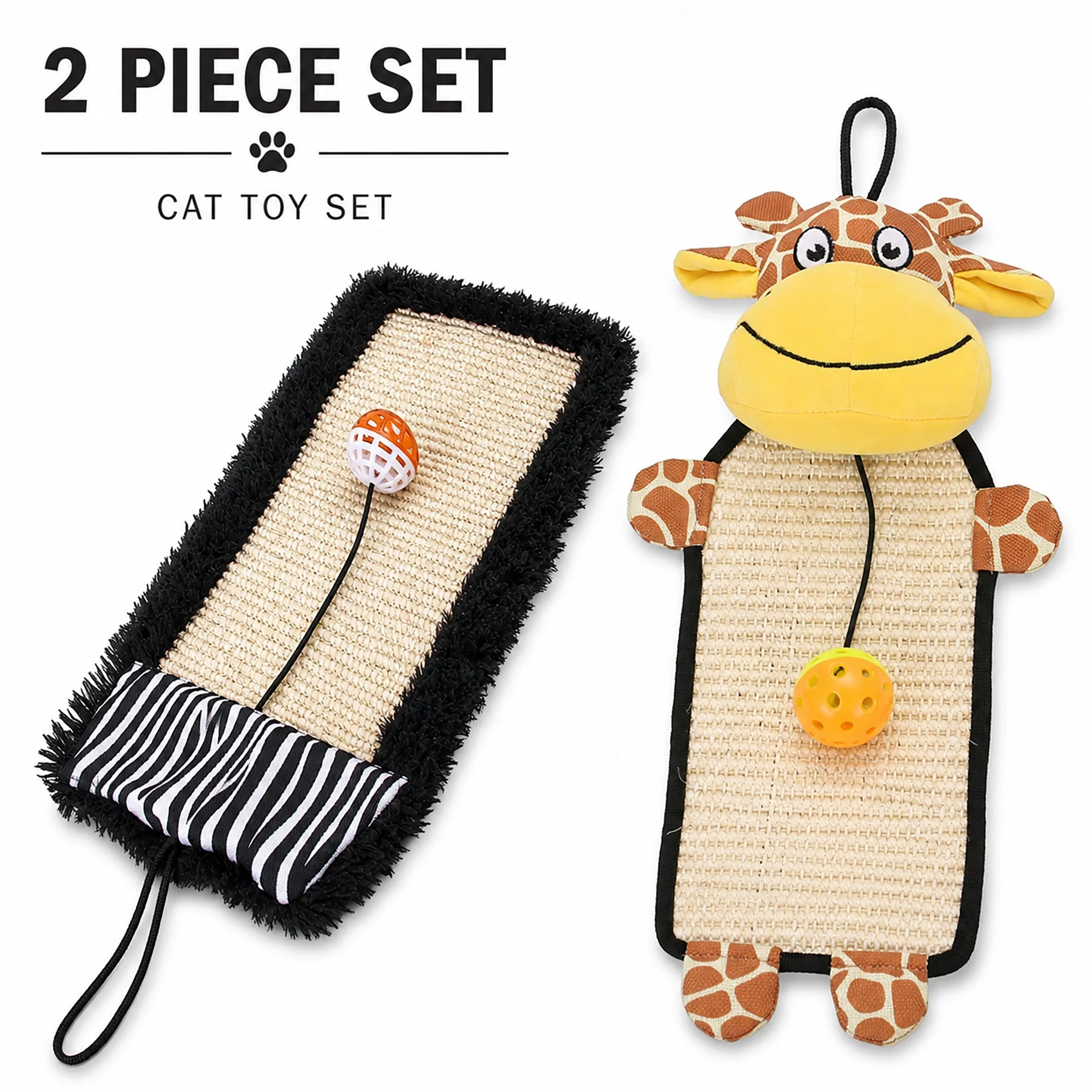 Quality Pet Life ® Hanging Carpet Cat Scratcher Lounger and Cat Toy - 2 Piece Set Luxury